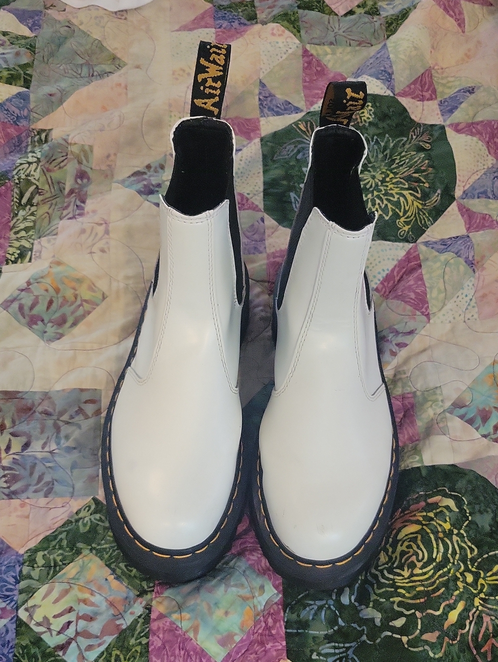 Dr. Martens White Chelsea Ankle Boots with Black Elastic